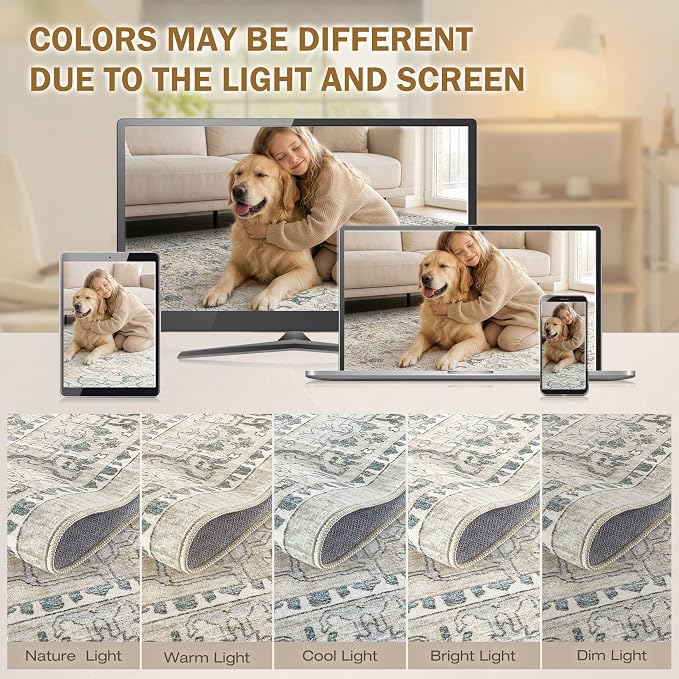cotiled 6x9 Area Rug Machine Washable Vintage Carpet - Image 8