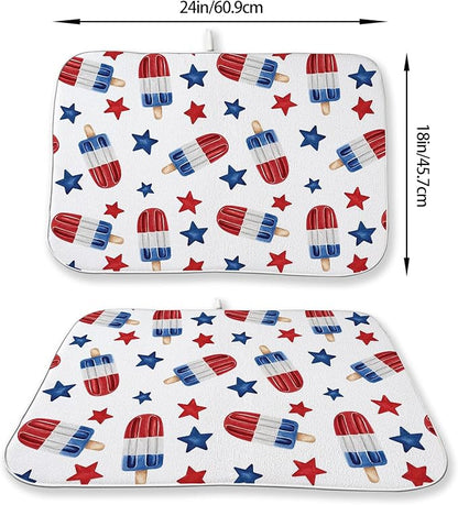 4th of July Dish Drying Mat 18x24 Inch Blue Red Ice Cream Stars Patriotic - Image 2