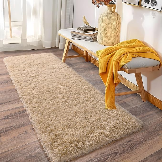 Soft Runner Rugs for Bedroom Hallways, 2x6 Beige Fluffy Shag Throw Area Rug Non - Image 3