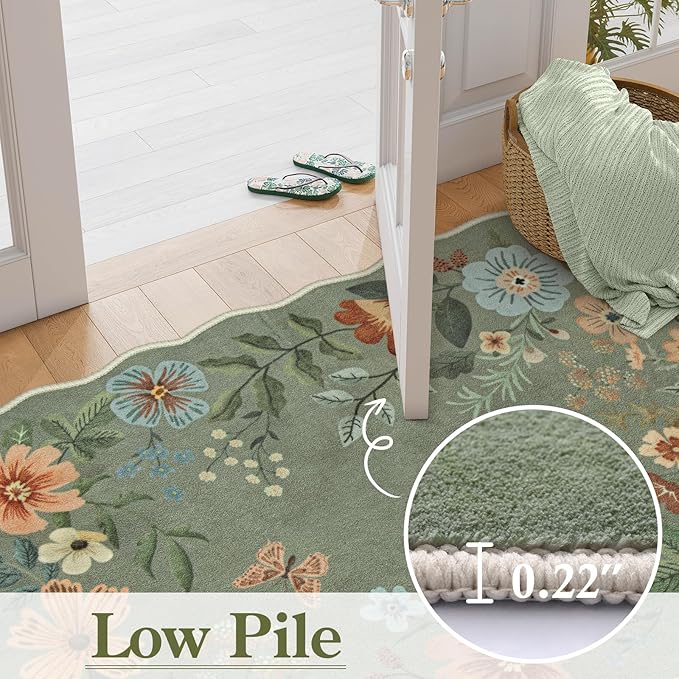 Lahome Floral Rugs for Entryway, 2x4 Washable Kitchen Rugs Ultra-Thin Soft Rug - Image 5
