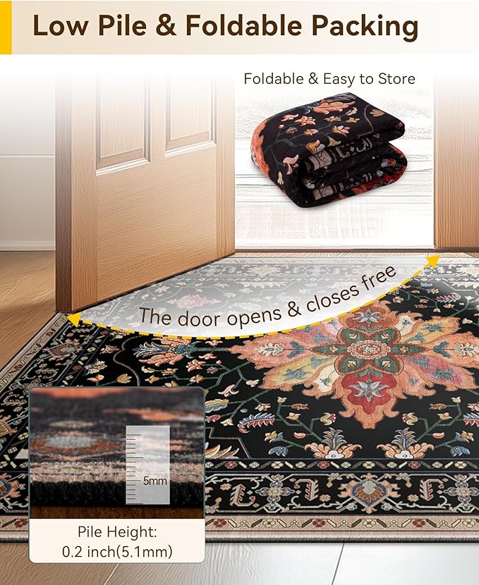 RELEANY Area Rugs Runner 2'6"x5' Washable Non-Slip, Floral Vintage Distress - Image 5
