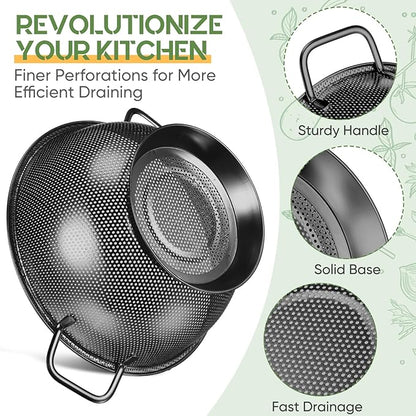 Bokon 3 Pcs Stainless Steel Colander Set Colander Bowl and Sieves 1/3/5 Quart - Image 3