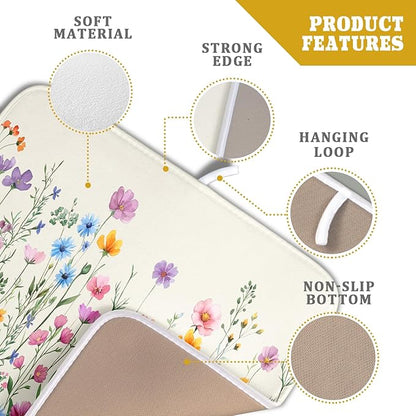 Giwawa Spring Floral Dish Drying Mat 16"x18" Watercolor Summer Wildflower Dish - Image 4