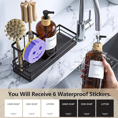 Moforoco Kitchen Dish Soap Dispenser Set, 16OZ Glass Bottle, Hand and Dish Soap - Image 4