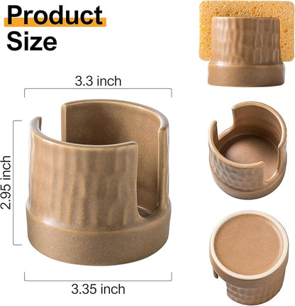 Zoeeker Sponge Holder for Kitchen Sink, Ceramic Sink Caddy Scrub Sponge Tray - Image 3