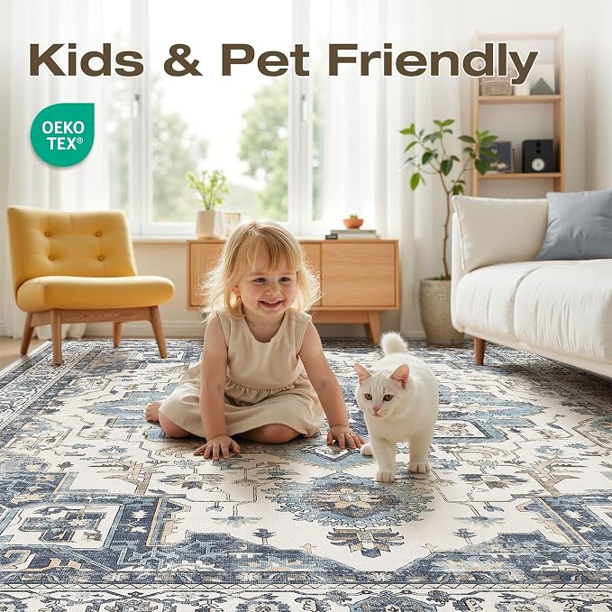 6x9 Washable Area Rugs for Living Room, Large Rug Non Slip Backing Vintage - Image 7