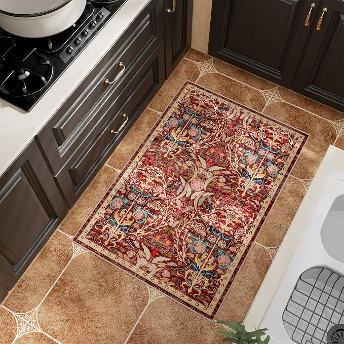 AMTOVO 2x3 Washable Indoor Welcome Door Mat, Vintage Boho Floral Distressed - Image 5