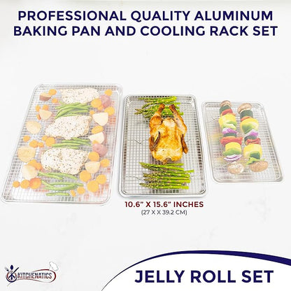 KITCHENATICS Aluminum Jelly Roll Pan 15x10 and Stainless Steel Rack Set - Image 2