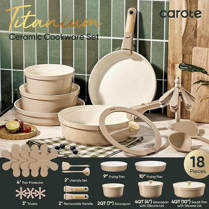 CAROTE 18 Pcs Ceramic Cookware Set Titanium Nonstick - Image 2
