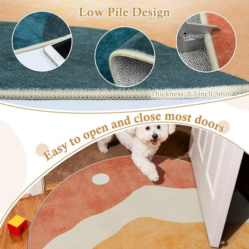Abstract Round Rug for Bedroom 4ft, Faux Wool Soft Area Circle Area Rug - Image 2