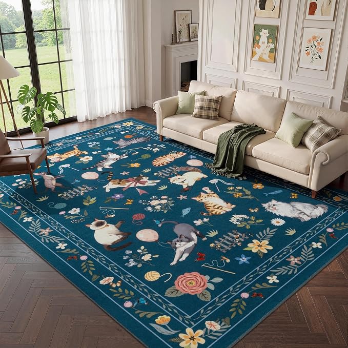 Unirea 5x7 Dark Blue Cat Area Rug - Image 9