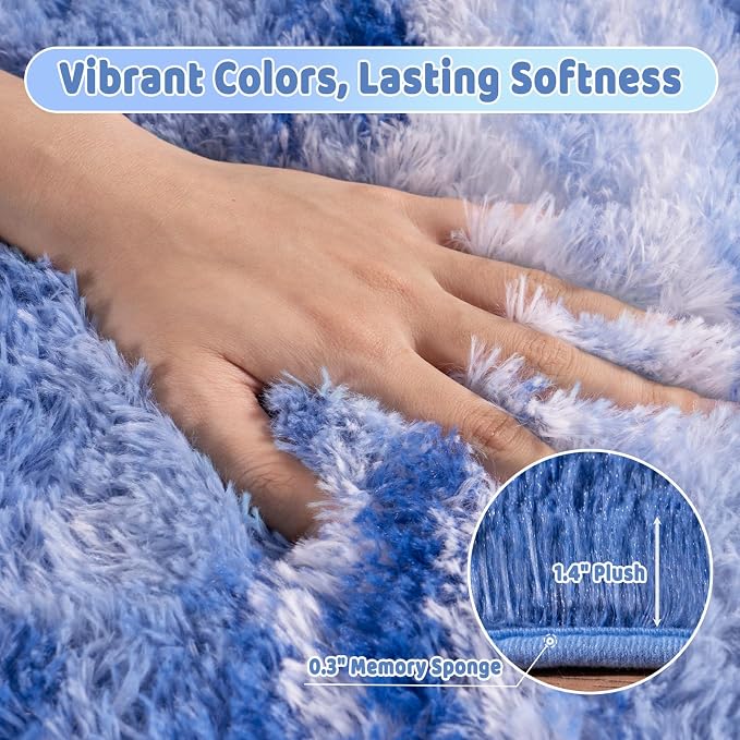 Shag Rugs for Living Room 9x12, Ultra Soft Abstract Blue Big Fuzzy Rugs for - Image 5