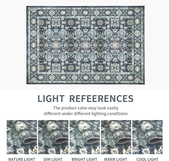 Washable 6×9 Area Rug for Living Room, Vintage Floral Rug Soft Non Slip Stain - Image 6