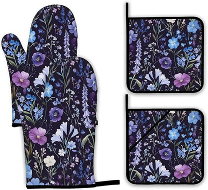 Wildflowers Oven Mitts and Pot Holders, Vintage Garden Herb Flower Heat by Unknown