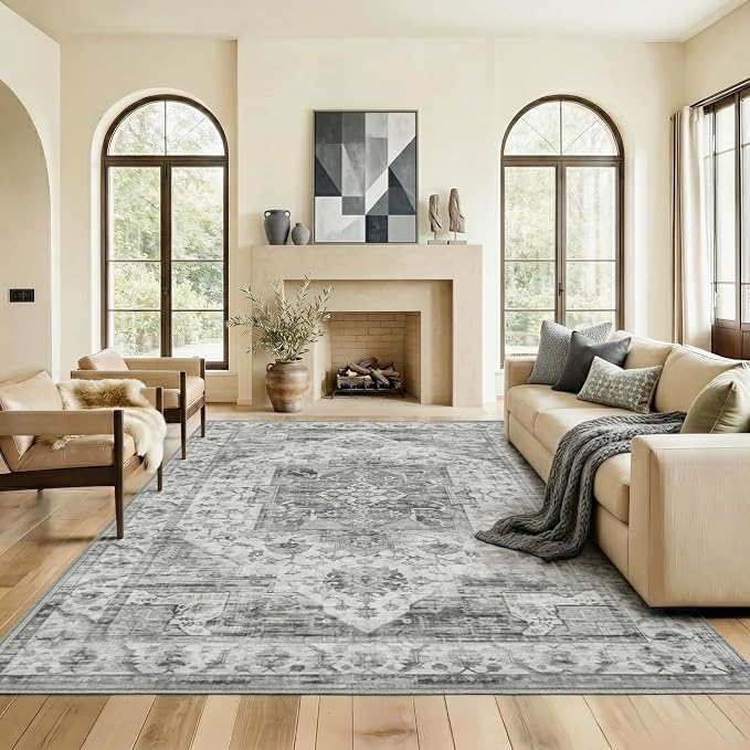 5x7 Area Rug for Living Room-Vintage Farmhouse Boho Floral Washable Stain by Unknown