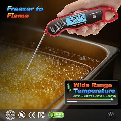 0.6S Instant Read Digital Meat Thermometer Probe/Pen，Factory‑Calibrated/Waterproof/Backlit/Magnetic/Flip Display/Motion Sensor:Outdoor BBQ, Barbecue Grilling, Smoking, Oven, Baking, Oil, Candy