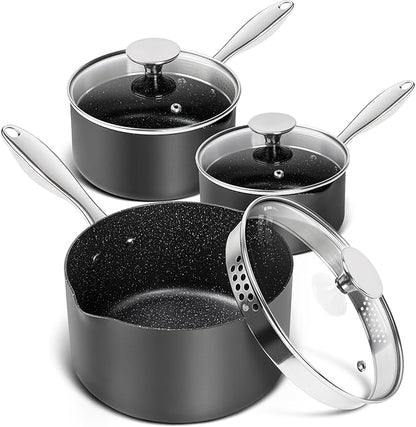 MICHELANGELO Hard Anodized Saucepan Set by Michelangelo