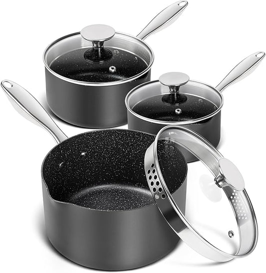MICHELANGELO Hard Anodized Saucepan Set by Michelangelo