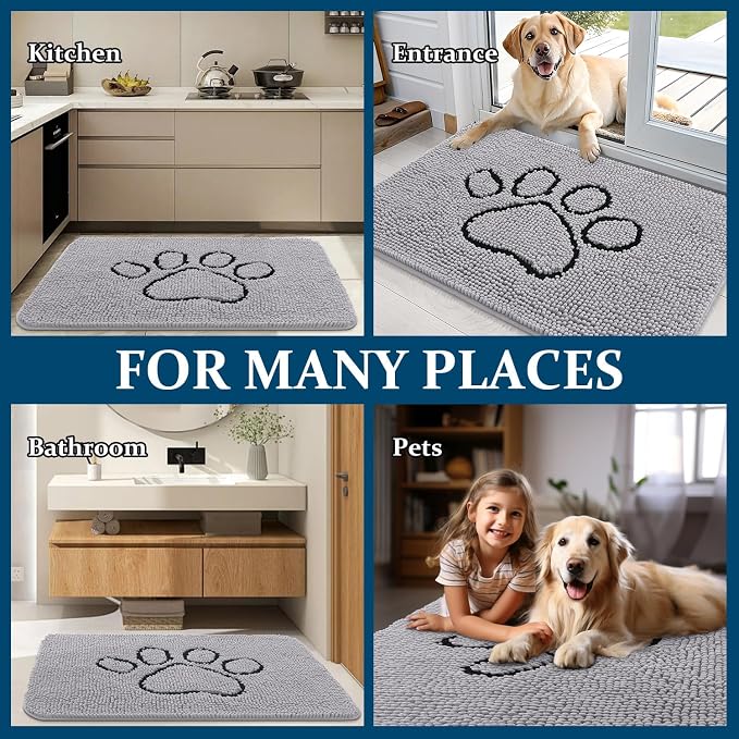 OLANLY Dog Door Mat for Muddy Paws 36x24, Paw Print Design, Absorbs Moisture - Image 8
