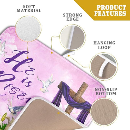 Giwawa Easter Purple Dish Drying Mat, He is Risen Cross Lamb Floral Dish - Image 4