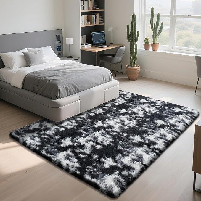 yongyangjuxin Fluffy Rug Shag Area Rug, Mottling Black 8x10 Area Rugs - Image 3