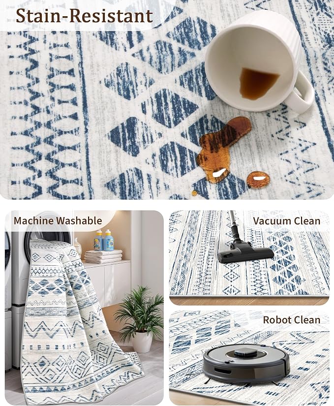 Miukiki 5x7 Area Rug for Living Room Moroccan Washable Rugs Non Slip Indoor - Image 4