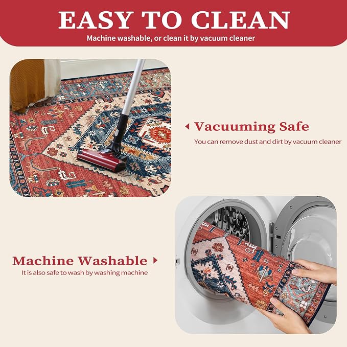 SERISSA Boho Rugs for Entryway, 2x3 Rust Entryway Rug Non-Slip Washable Small - Image 4