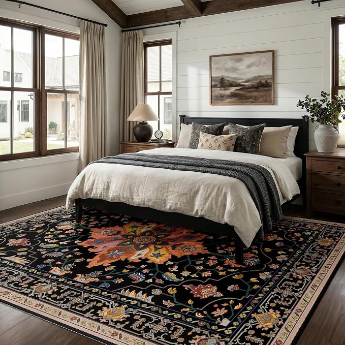 RELEANY Area Rugs 7'x10' Washable Non-Slip, Floral Vintage Distress Medallion - Image 2