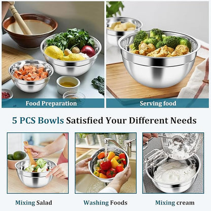 P&P CHEF Mixing Bowls with Visible Airtight Lids Set of 5, 10-Piece Stainless - Image 3