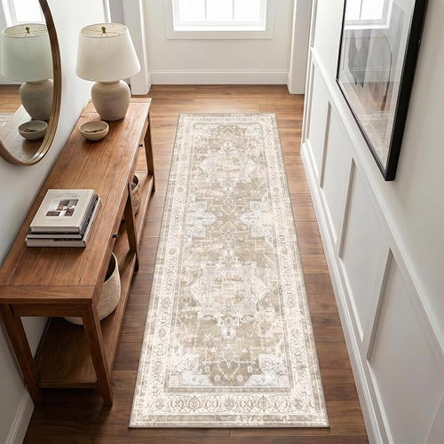 2x6 Runner Rug for Entryway Hallway-Vintage Farmhouse Boho Floral Neutral by Unknown