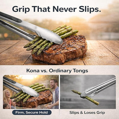 Kona Premium Stainless-Steel Locking Grill Tongs 17 inch, Heavy Duty Tongs - Image 2