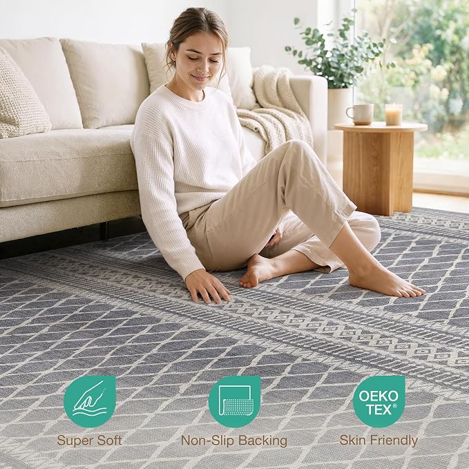 cotiled 6x9 Area Rugs Living Room Rug: Washable Boho Rugs - Image 3