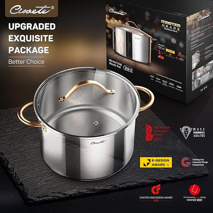 Ciwete Stock Pot 12 Quart, 18/10 Tri-Ply Stainless Steel Whole Clad Stock Pot - Image 3