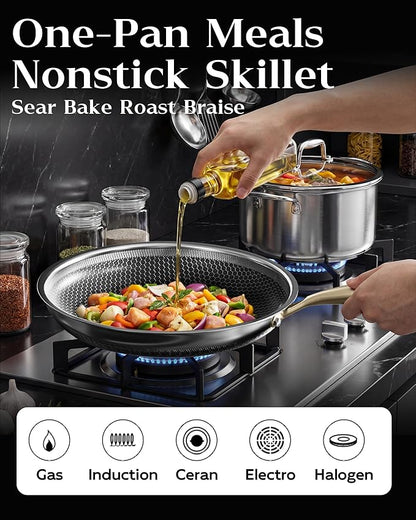Nonstick Frying Pan Set, 8+10+12 Inch, Honeycomb Stainless Steel Skillet Pans - Image 2