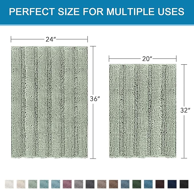 H.VERSAILTEX Bathroom Rugs Bath Mats Sets Super Absorbent Chenille Striped Bath - Image 2
