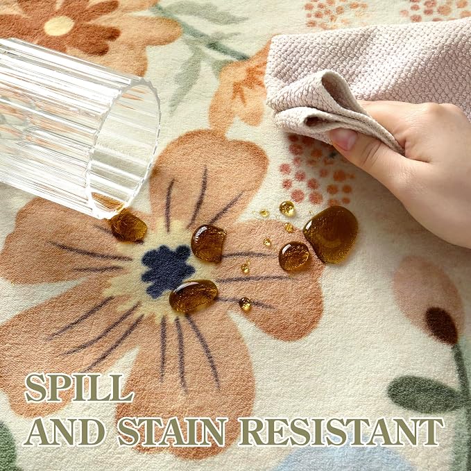 Lahome Floral Washable Round Area Rug, Round Rug 5ft Soft Non-Slip, - Image 6