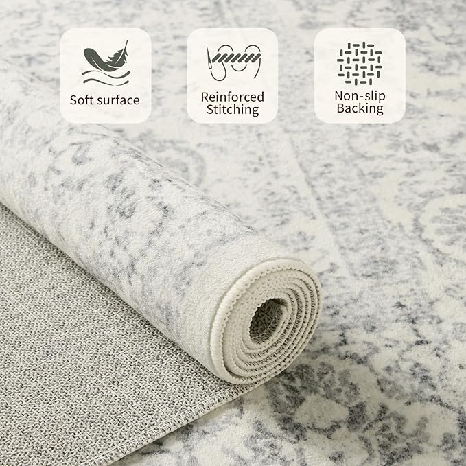 9x12 Extra Large Washable Area Rug, Soft Neutral Vintage Boho Rug - Image 4