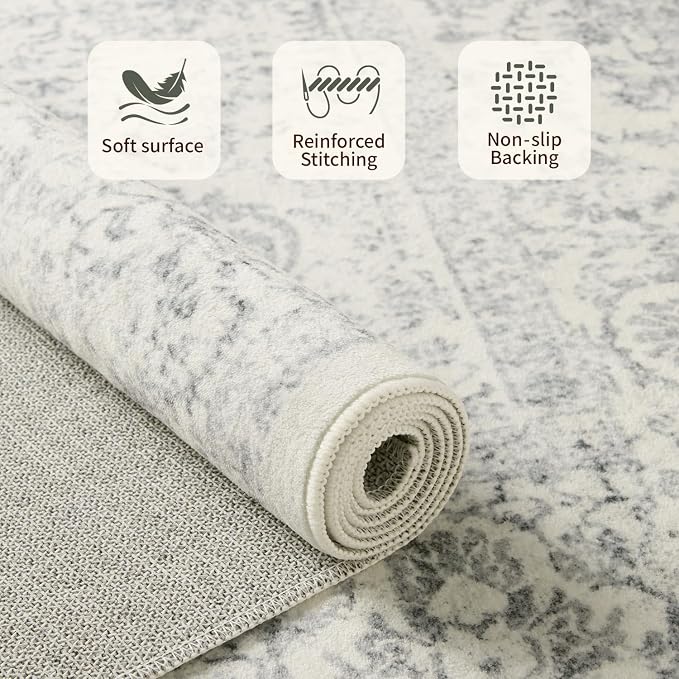 Rugxara Washable Area Rug for Living Room, Neutral Vintage Boho Rugs for Office - Image 4