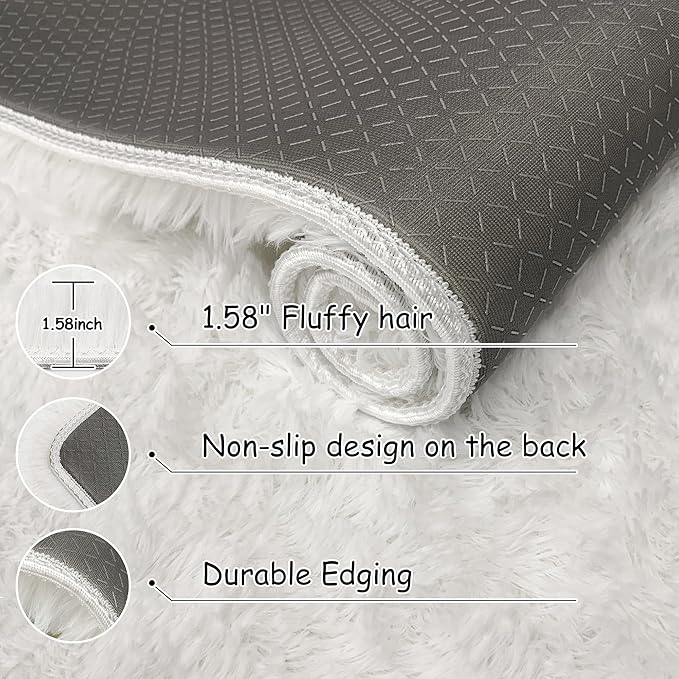 White Fluffy Rug for Bedroom Living Room, 3x5 Furry Cream Area Rug Soft Fuzzy - Image 5