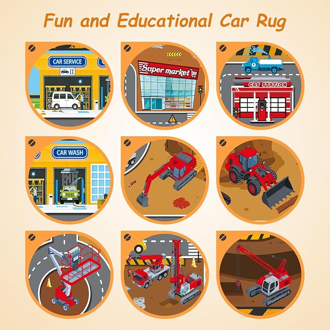 Kids Play Rug 4x5 Ft, Non-Slip Car Rug Play Mat, Washable Soft Construction - Image 7