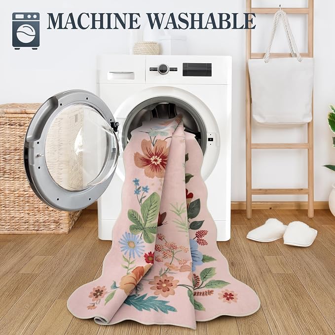 Lahome Floral Washable Rugs, 4X6 Pink Rugs - Image 4
