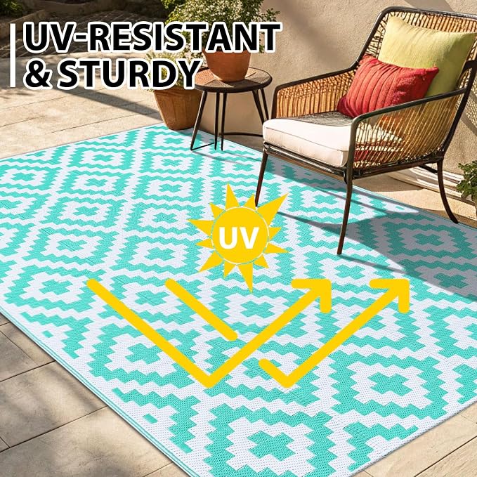 Smiry Waterproof Outdoor Rug 6x9 ft, Reversible Plastic Straw Patio Camping Rugs - Image 5
