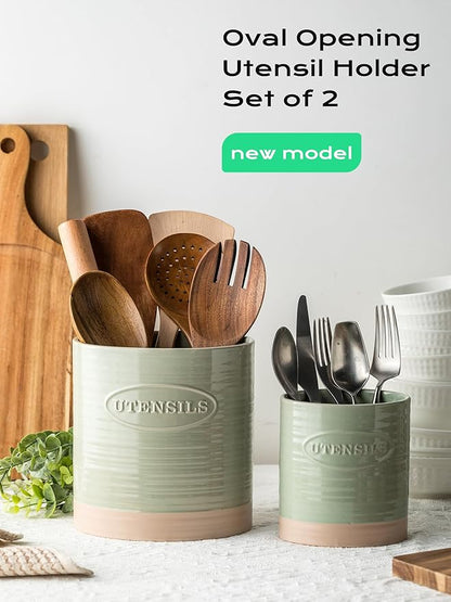 YHOSSEUN Kitchen Utensil Holder, 6.7"+5.1" Ceramic Utensil Holder - Image 4