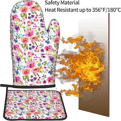Floral Oven Mitts and Pot Holders Sets Spring Summer Kitchen Mitts Colorful - Image 5
