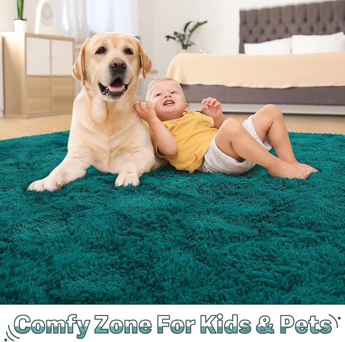 BENRON Fluffy Rugs for Living Room 5x8 Teal Green, Washable Large Area Rugs for - Image 5