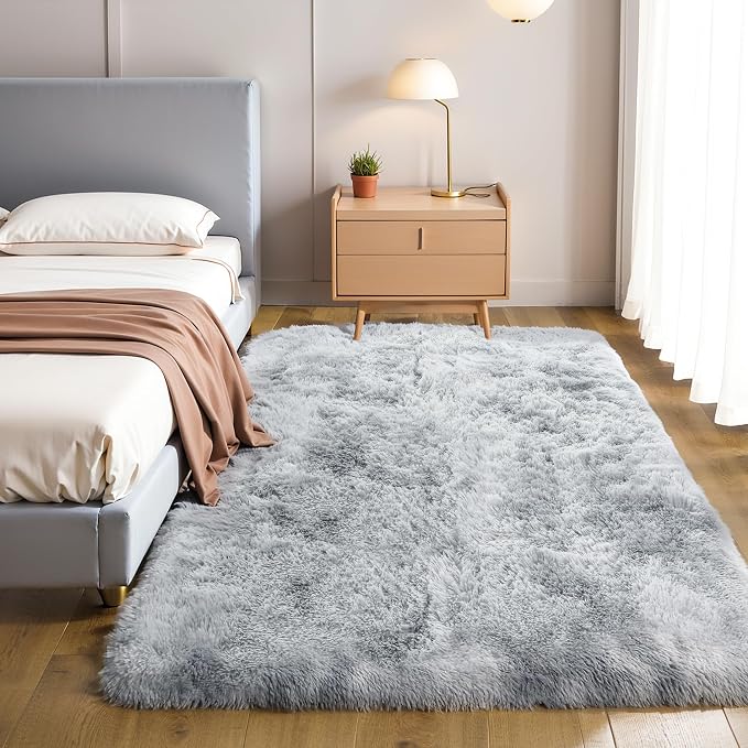 KICHOWUA Thick Area Rug 5x7 Light Grey Fluffy Shag - Image 6