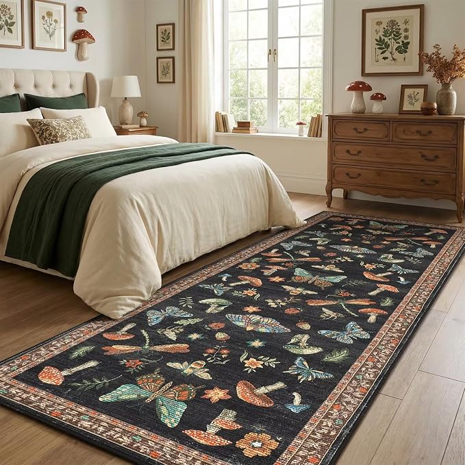 Mushroom 2.5x8 Runner Rug for Hallway Washable Kitchen Rugs Non Slip Low-Pile - Image 3