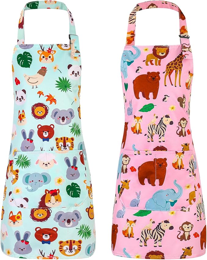 2 Pack Kids Apron, Cute Cooking Aprons, Waterproof Art Apron - Image 8