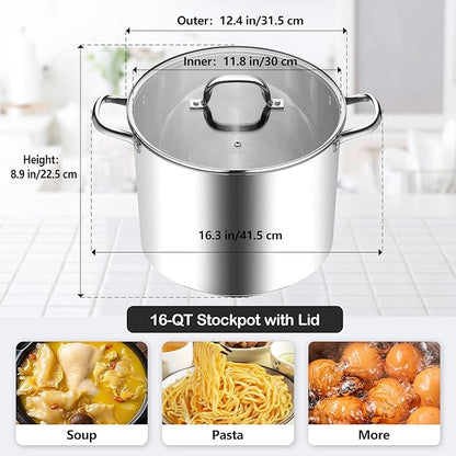 Homikit 16 Quart Stainless Steel Stock Pot, Large Sauce Soup Pot - Image 2