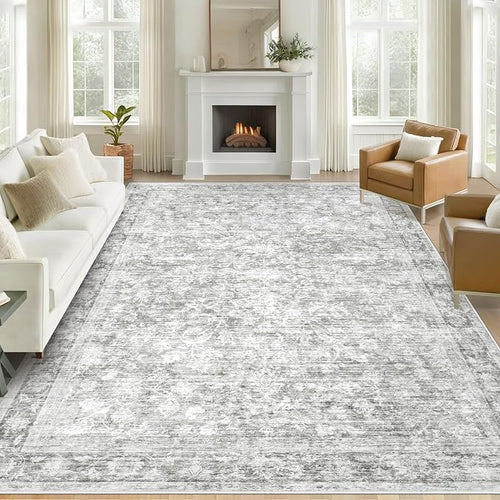 9x12 Area Rugs for Living Room: Washable Large Vintage Floral Rug Low Pile by LOSBULAKE